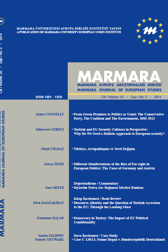 Marmara Üniversitesi Avrupa Araştırmaları Enstitüsü Avrupa Araştırmaları Dergisi Kapak resmi